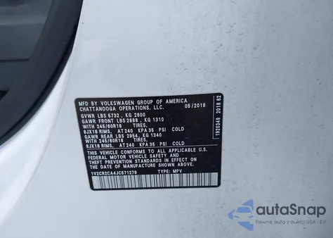 2018 Volkswagen Atlas 3.6L V6 Se из США, поврежденный, VIN 1V2CR2CA4JC571279